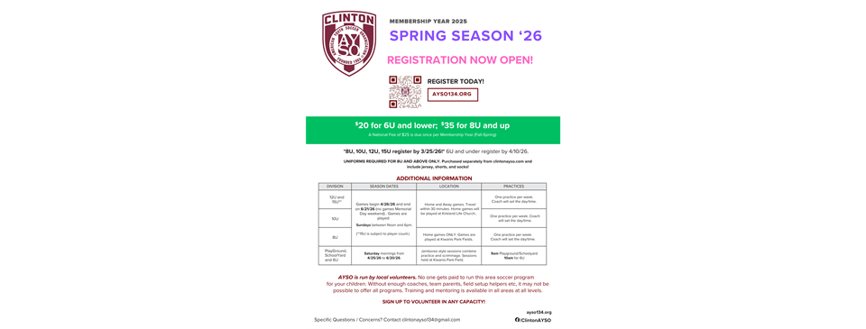 Spring '26 Season Registration Open